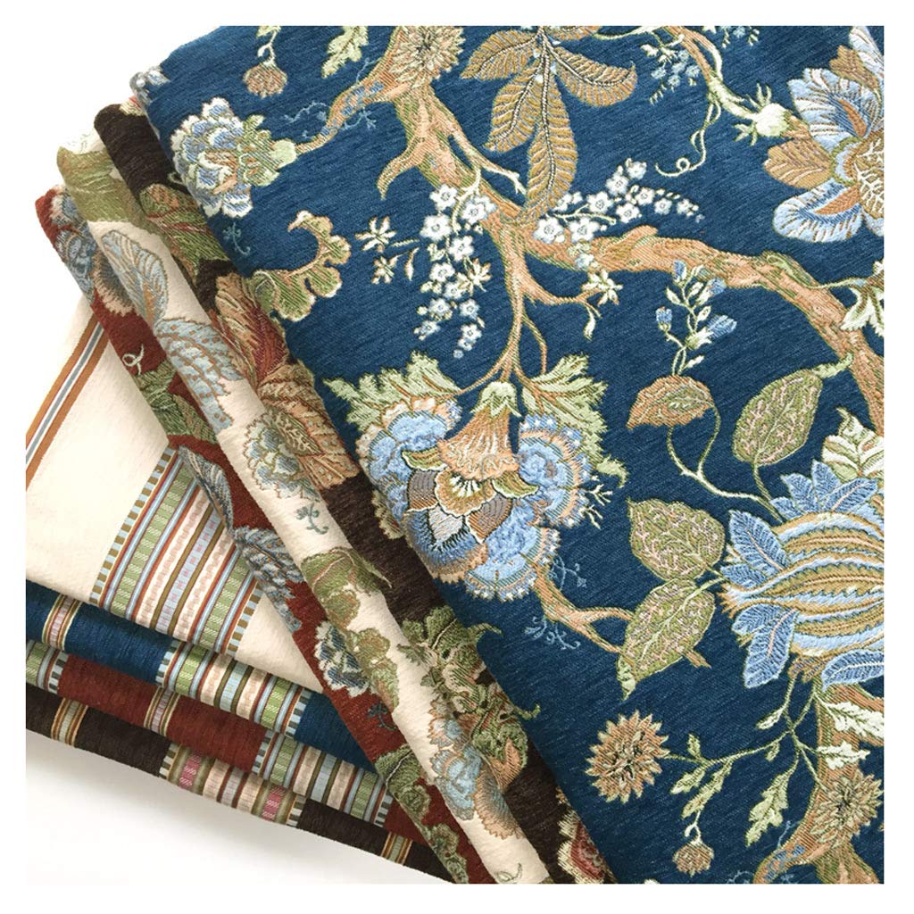 Schwerer Chenille Möbelstoff Meterware Blumenmuster Bezugsstoff Polsterstoff 150cm Breit zum Nähen, Sofa, Vorhang, Stuhlsitzbezug, DIY Basteln(Color:BLAU)
