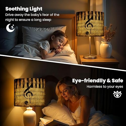 Miniatura 8 de Juego de 2 pantallas de lámpara grunge retro con notas musicales musicales para lámparas de pie, lámparas de mesa, lámparas de mesa, 11 x 11 x 8.9