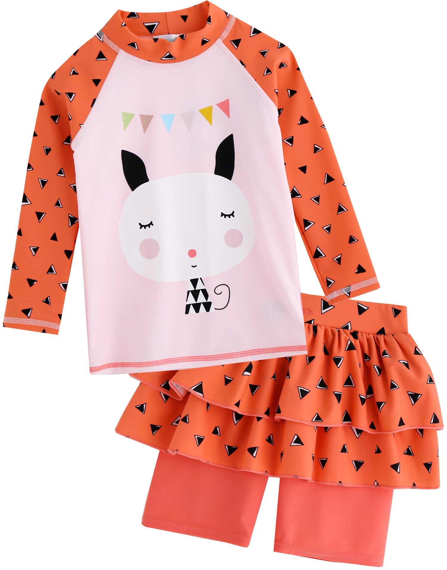 VAENAIT BABY Girls Rash Guard Swimsuit UPF 50+ Long Sleeve Toddler Bathing Suit Ribbon Stawberry Floral Fruit for 2~8Years