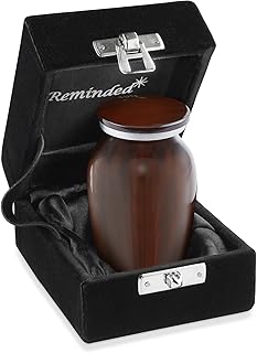 Reminded Small Cremation Memorial Urn for Human Ashes, Brown Mini Keepsake with Velvet Case