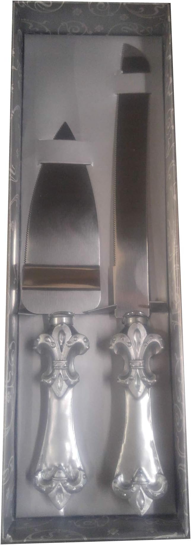 Platinum Fleur De Lis collection Cake and Knife set.