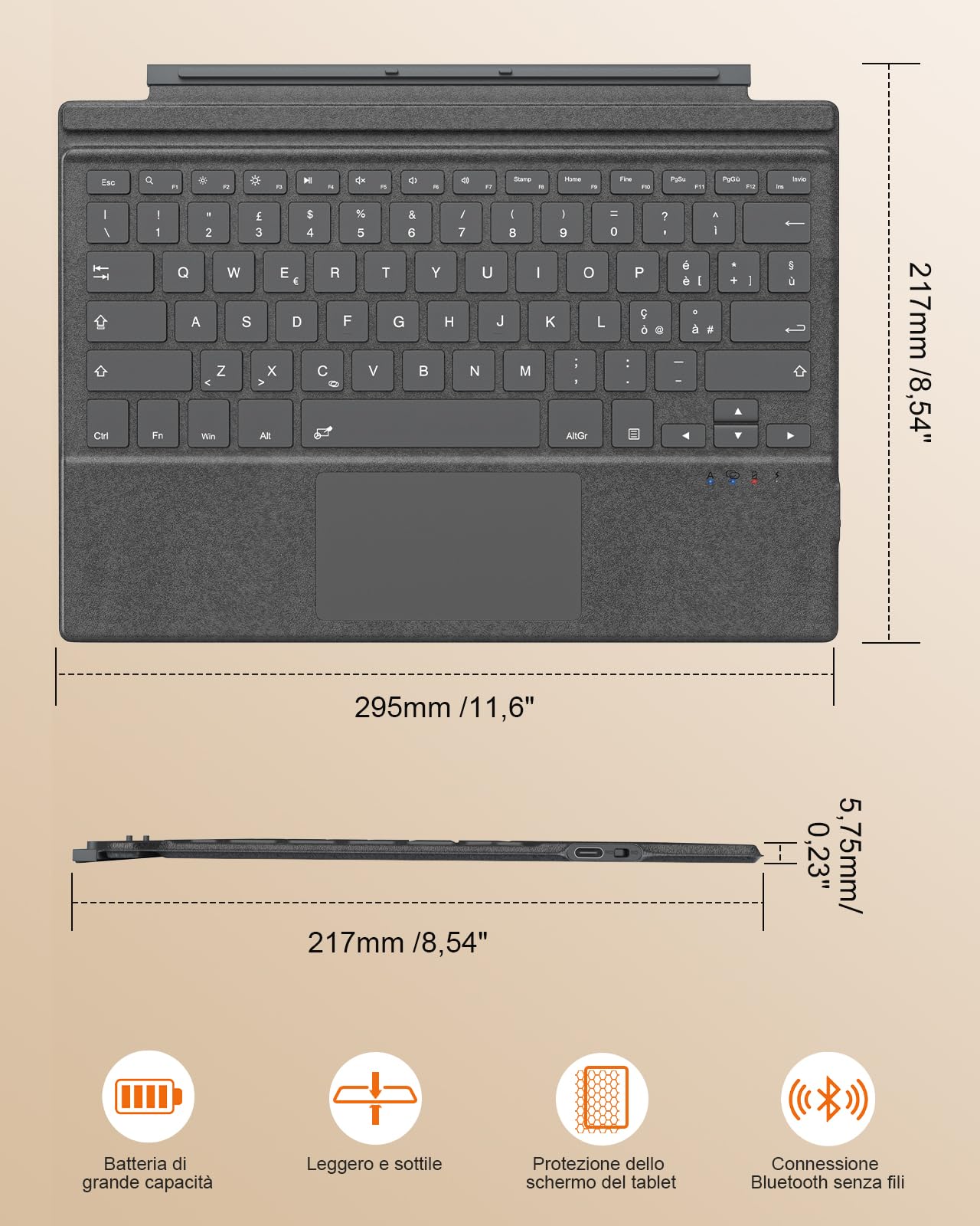 MoKo Teclado Bluetooth Español Ñ Solo para Surface Pro 7+/6+/5+/4+/3+, QWERTY Inalámbrico con Panel Táctil y Batería Recargable
