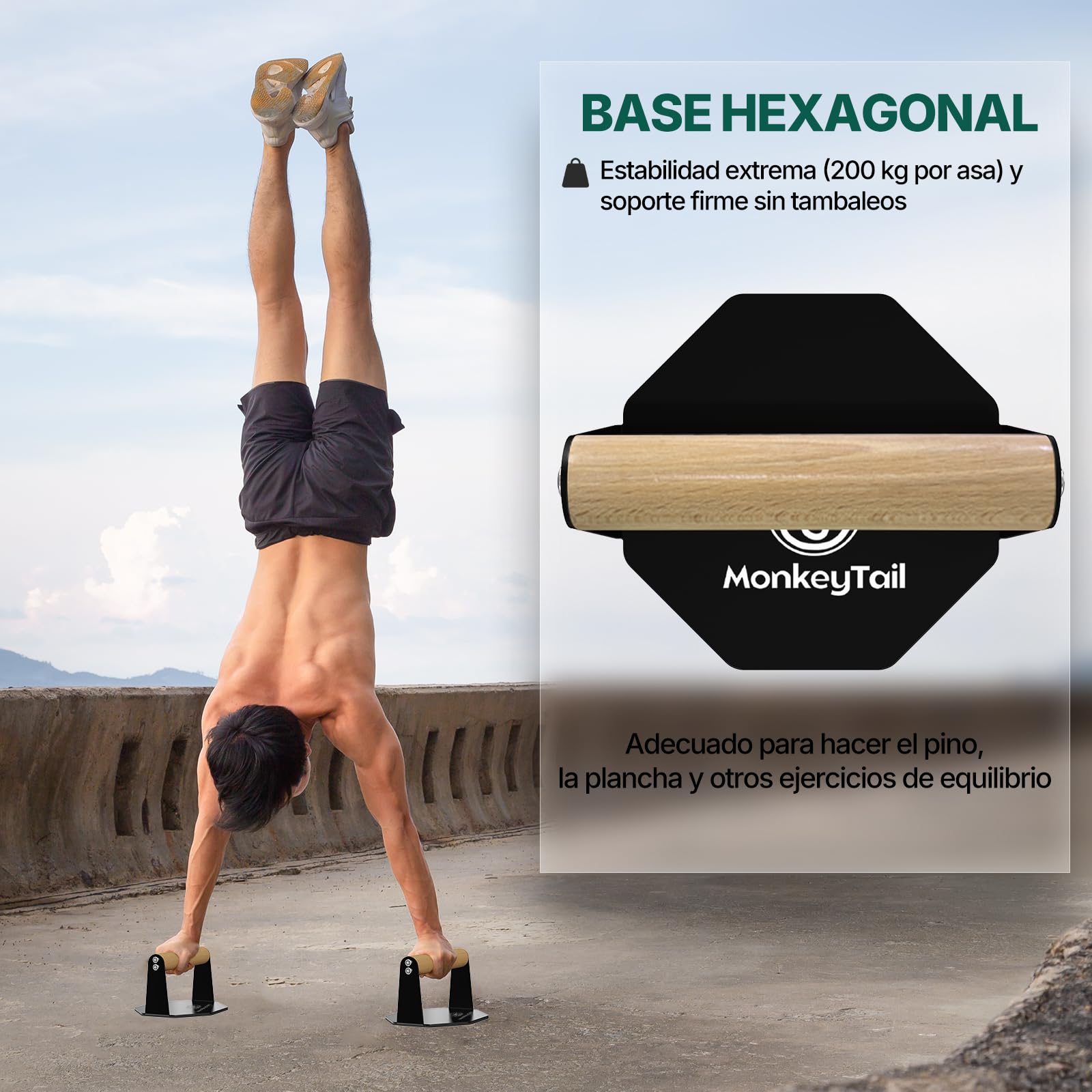 MonkeyTail Liegestützgriffe – Home Gym Ausrüstung für Push-Ups & Armmuskeltraining – Schaumgriff (Schwarz) aus Eisen + Holz