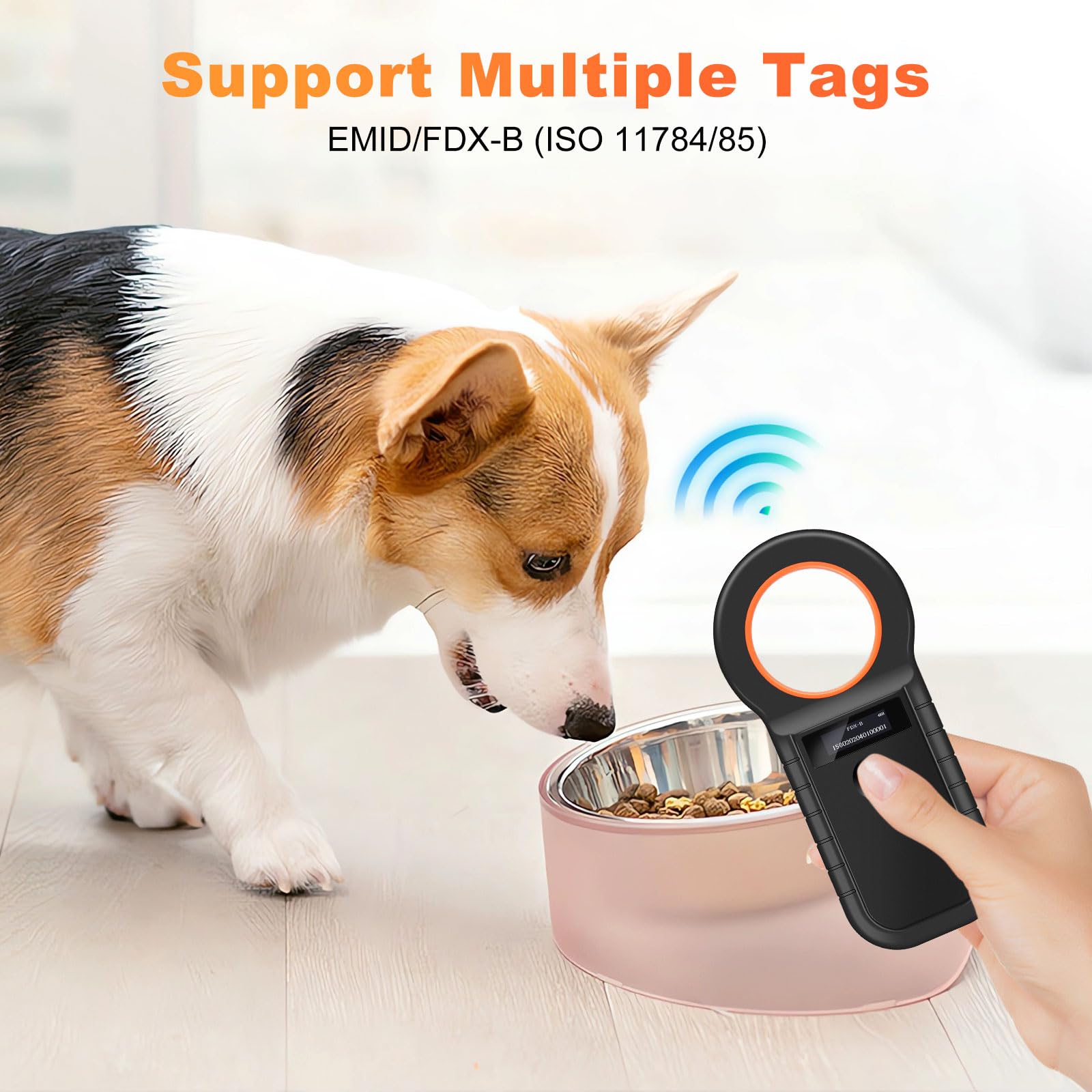 Lector Chip Mascotas OLED Lector, Lector Microchip Animales, EMID/FDX-B (ISO 11784/11785) Escáner Microchip Almacenamiento de Datos Lector Chip para Animal/Mascota/Perro/Gato