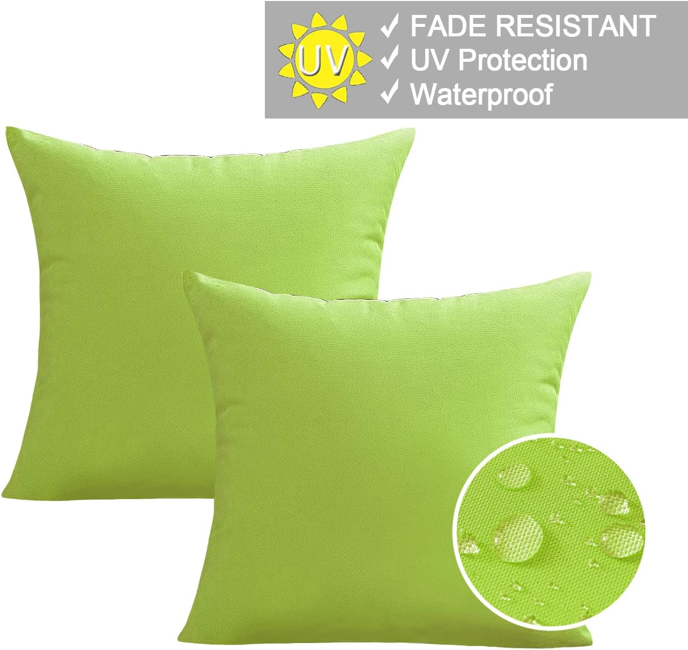VAKADO Outdoor Waterproof Throw Pillow Covers 18X18 Set of 2 Decorative Green Patio Furniture Summer Cushion Cases Outside Decor for Couch Garden Bench Porch - Image 2