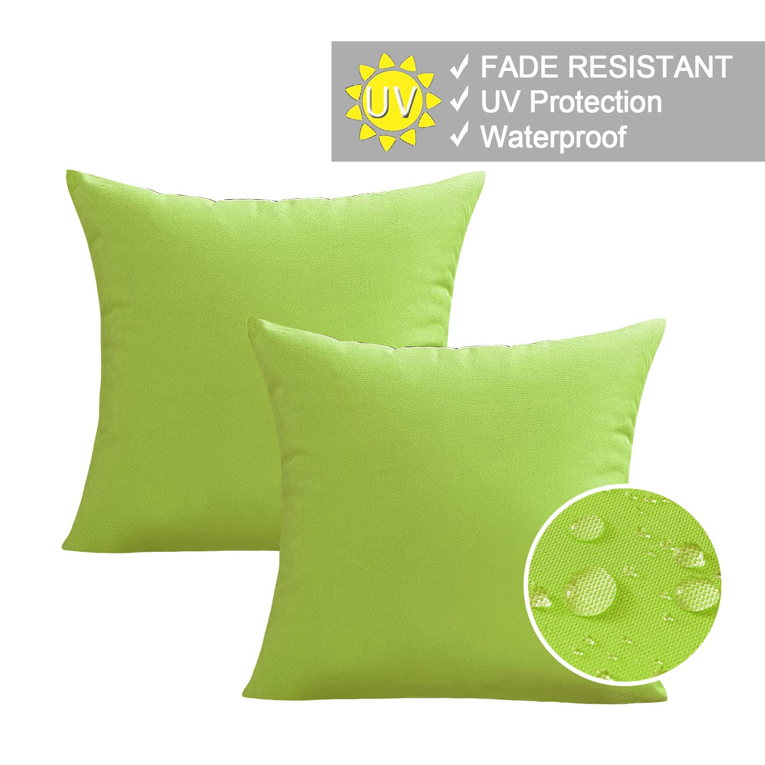 VAKADO Cushion Covers Outdoor Waterproof Throw Pillow Covers Patio 18x18 Set of 2 Green Decorative Tender Green Outside Furniture Decor for Garden Bench Bed Sofa Porch Couch... - Image 2