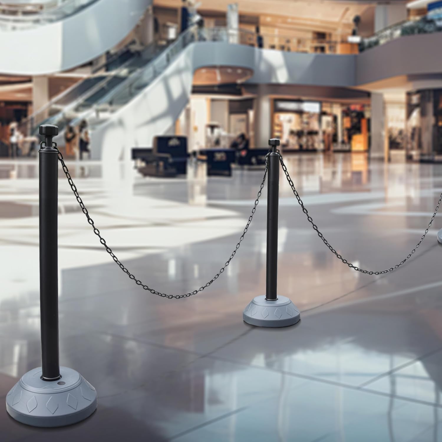 OrangeStar 6 Pack Traffic Delineator Posts, 40 Inch Crowd Control Stanchions, Water Fillable Base Safety Barriers with 6 x 6.6 Ft Plastic Chains for Indoor Outdoor Parking Lot Construction, Black