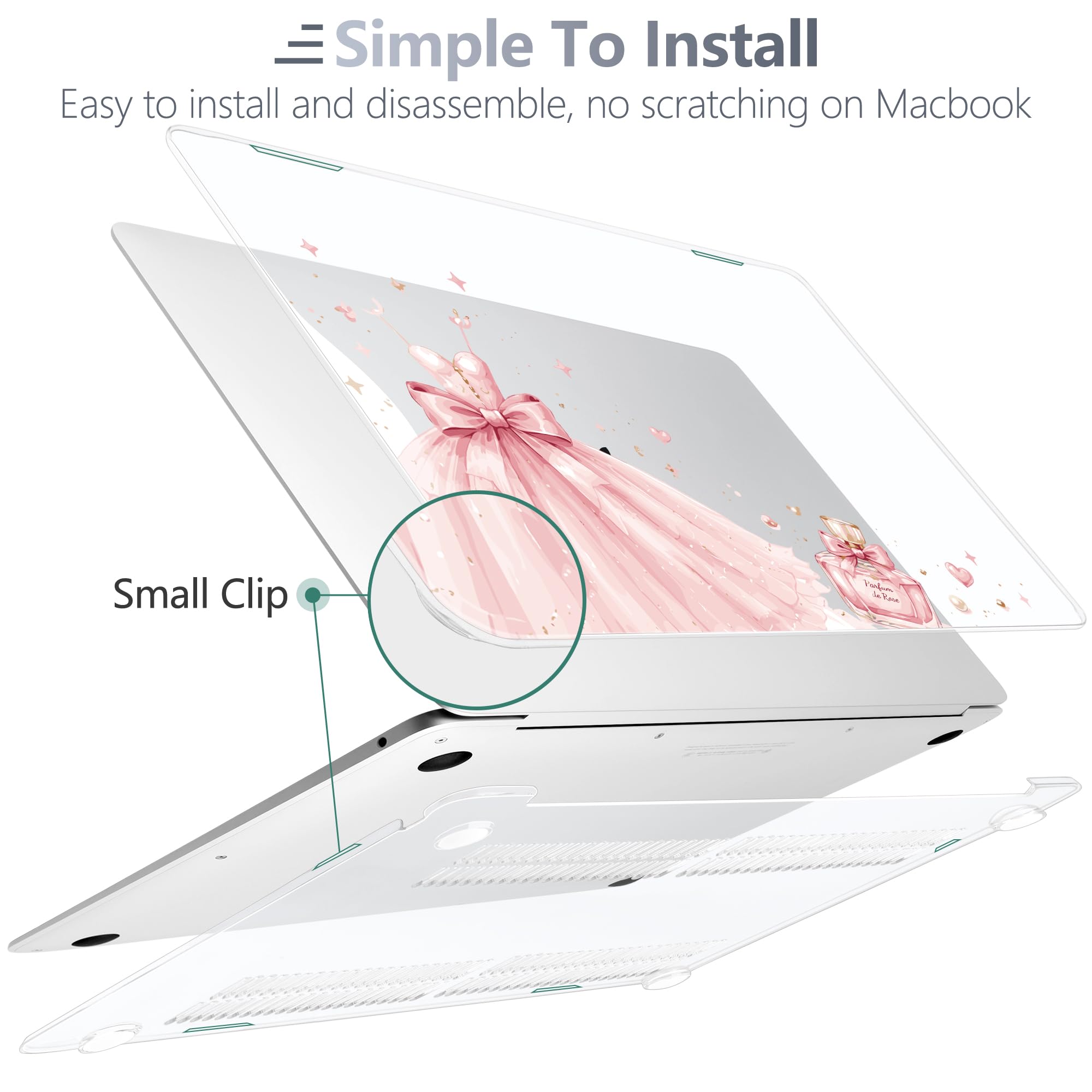 Batianda LumiArt Custodia per MacBook Air 33 cm Chip M1, fiocco principessa