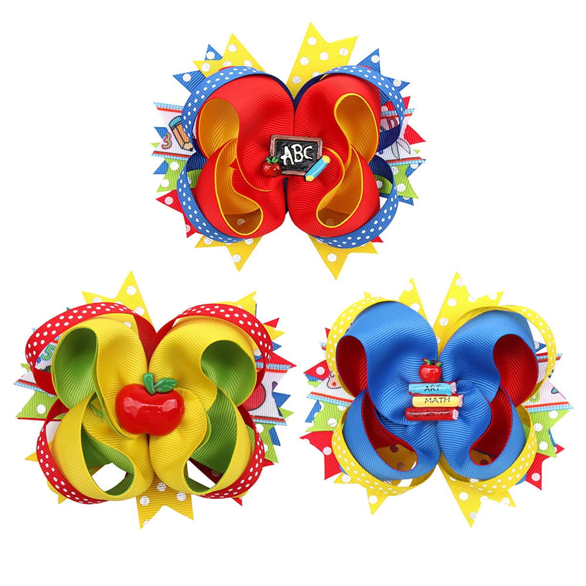 School Bow Cheer Bow Clip, Back to School Hair Bows Ponytail Holder, Pencil Girls Hairs Clips ZFJ26 (3pcs Clips Set)