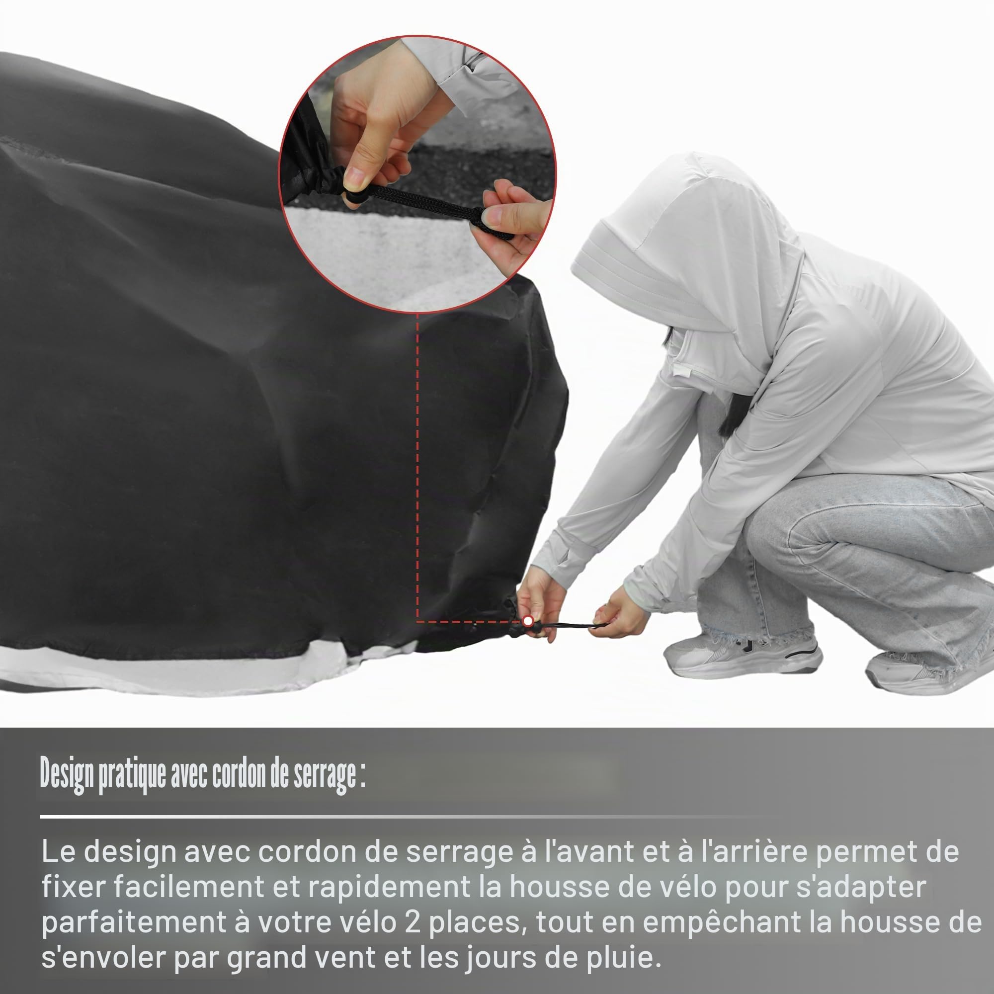 Uxcell Housse de protection pour vélo tandem 2 places, imperméable, tissu Oxford 210D, noir