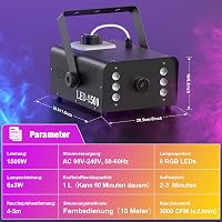 UKing 1500W Ködgép 6 RGB LED Fénnyel, Távirányítós Füstgép 1L Tartállyal Esküvő Buli Színház Halloween Rendezvényekhez 7
