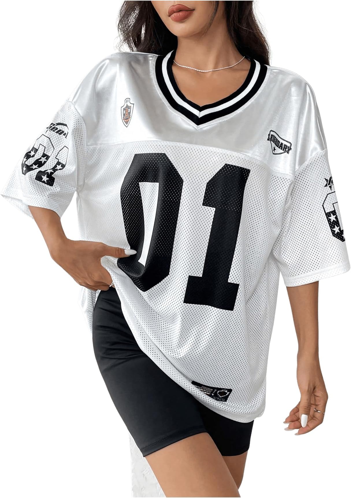 Floerns Women's Camo Print Team Sports T Shirts V Neck Basketball Jersey Tee Shirts