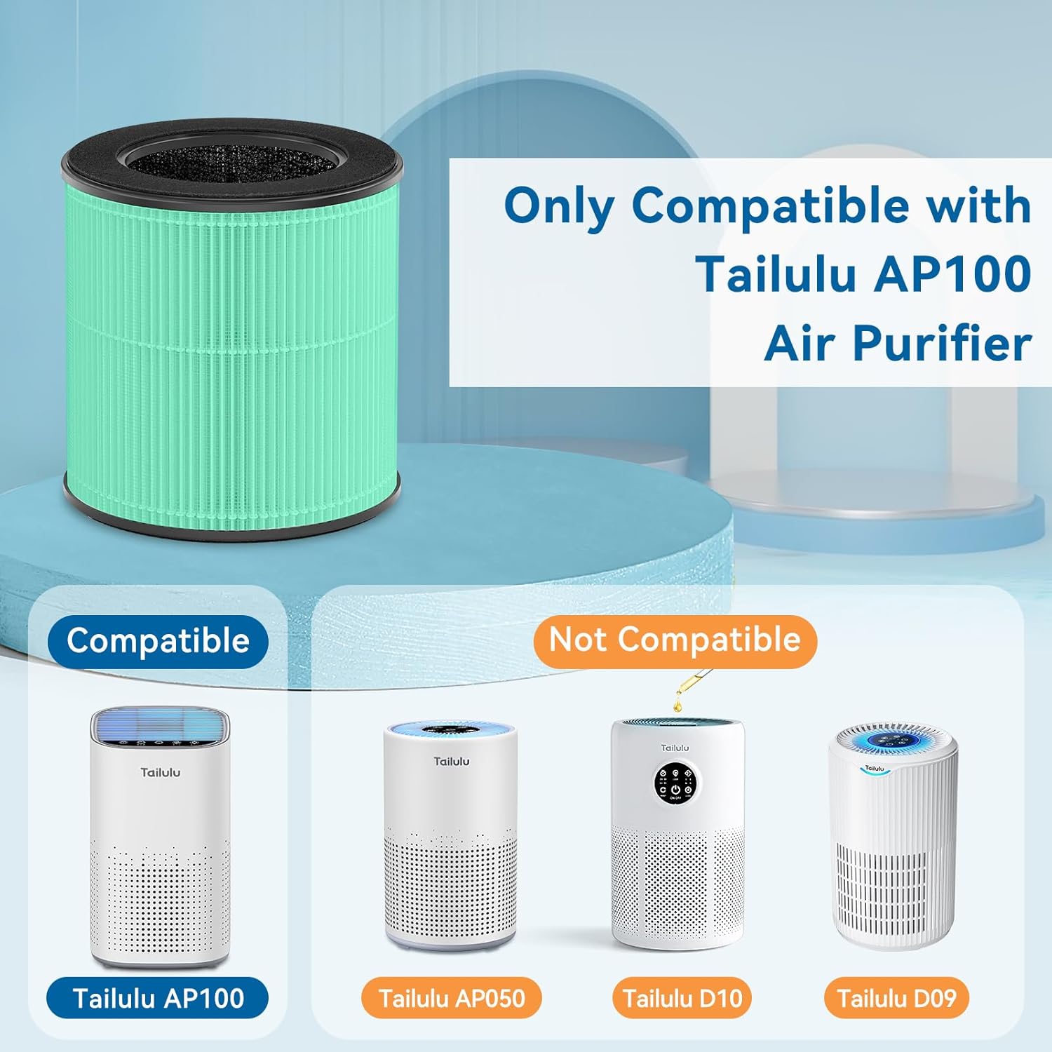 Tailulu Official AP100 Air Purifier Replacement Filter, 3-in-1 Air Purifier Filter, True H13 HEPA Filter, 2Pack(Green) - Image 2