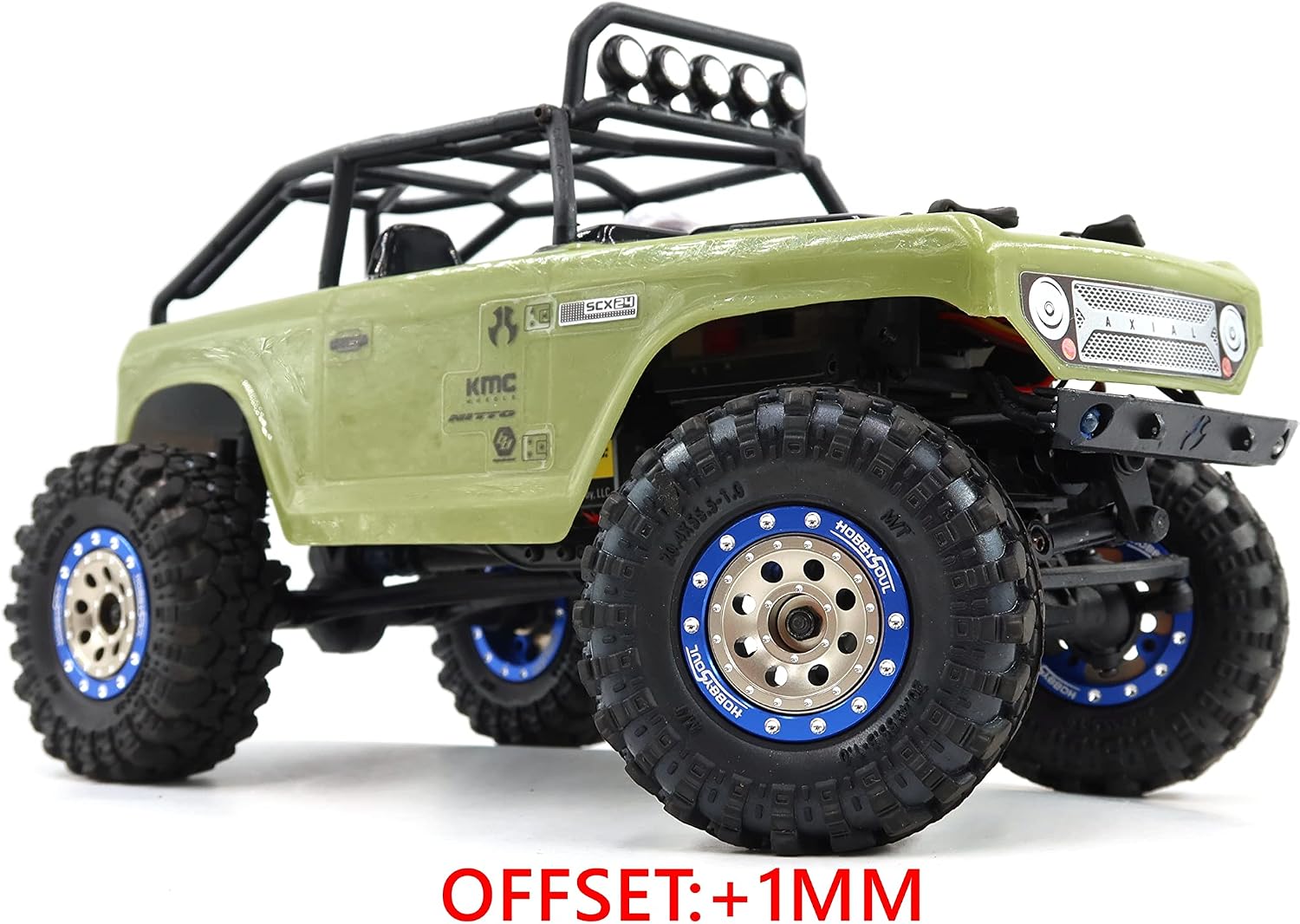hobbysoul Heavy Adjustable Offset 1/24 Wheels and Tires, Negative Offset 1.0 Wheels Rims and Tires for 1:24 RC Crawler Axial SCX24,(4-Pack, Assembled)