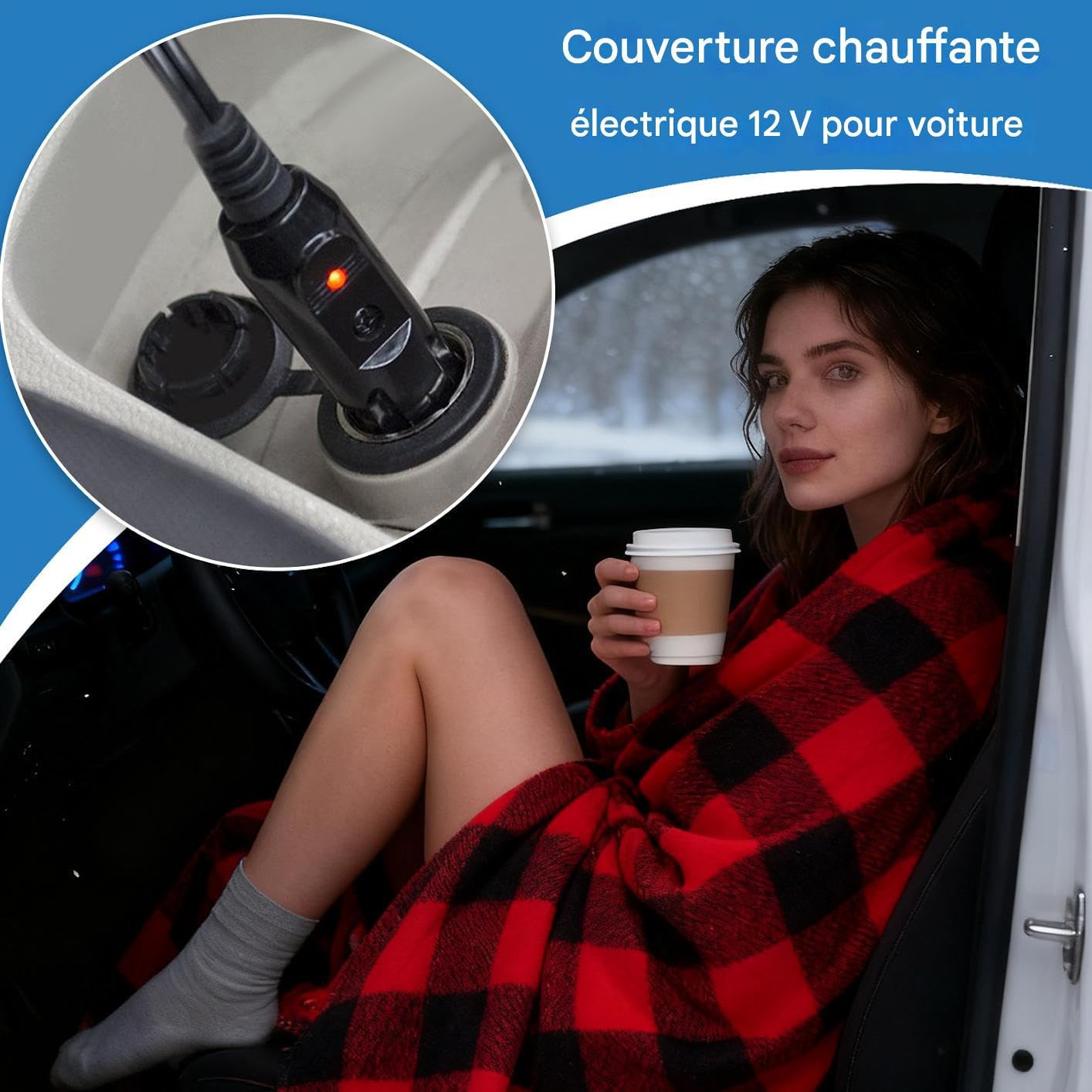 Couverture Chauffante Pour Voiture Réglable Et Doux Avec 3 Niveaux