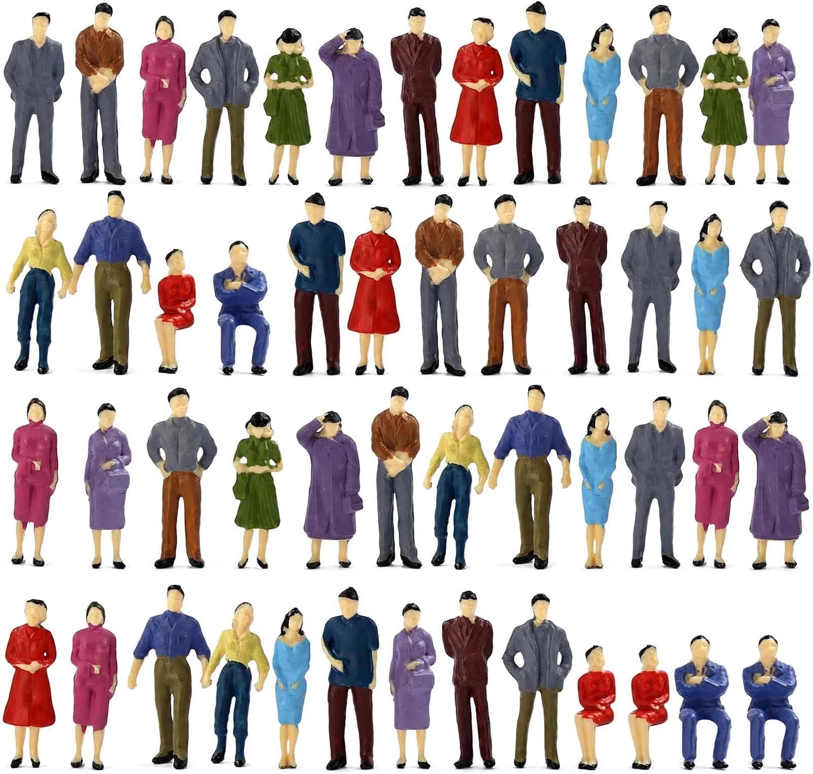 P50 Model Trains Architectural 1:50 O Scale Painted Figures O Gauge Sitting and Standing People for Miniature Scenes New (50PCS)