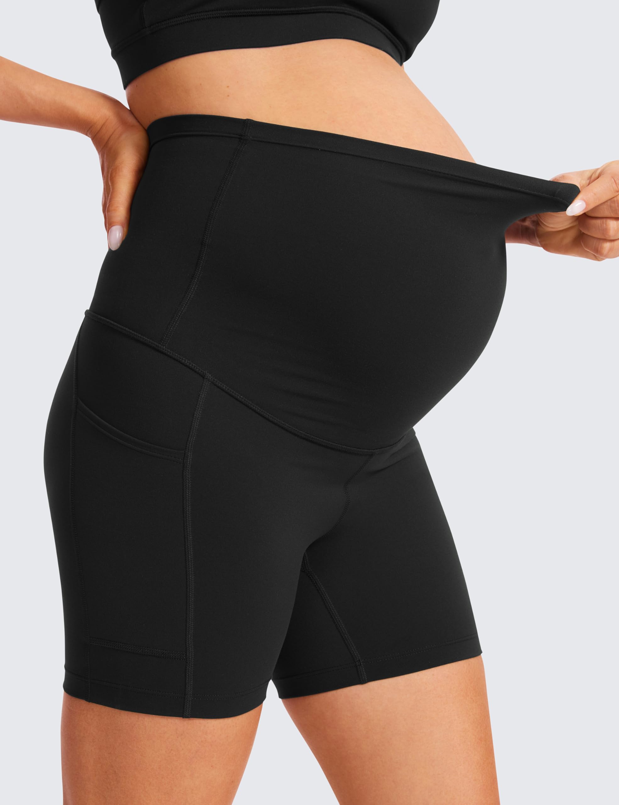CRZ YOGA Mujeres Butterluxe Maternidad Yoga Bermudas con Bolsillo Ejercicio Correr Atlético sobre el Vientre - 13cm/20cm