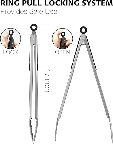 Miniatura 6 de Anaeat Pinza de Bloqueo Extra Larga de Acero Inoxidable para Parrilla, Pinza de Cocina Resistente de 17" con Resorte Helicoidal y Agarre de Silicona