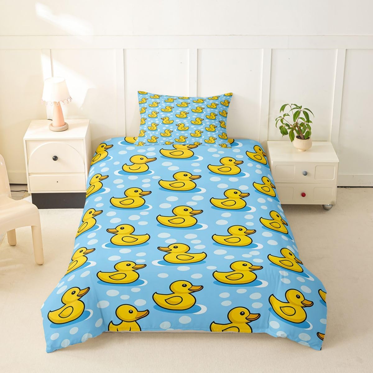 Erosebridal Yellow Duck Toddler Bedding Set Kids Cute Rubber Duck Soft Breathable Duvet Cover Kawaii Cartoon Animal Comforter Cover,Gifts for Pet Lovers Bed Set