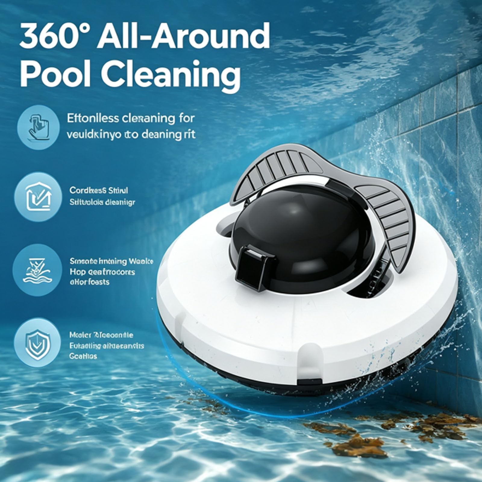 Detergente Per Piscine Robotico Cordless, Aspirapolvere Automatico Per Piscina Da 120 Minuti, Pulizia Del Pavimento A 360 Gradi Con Parcheggio Automatico