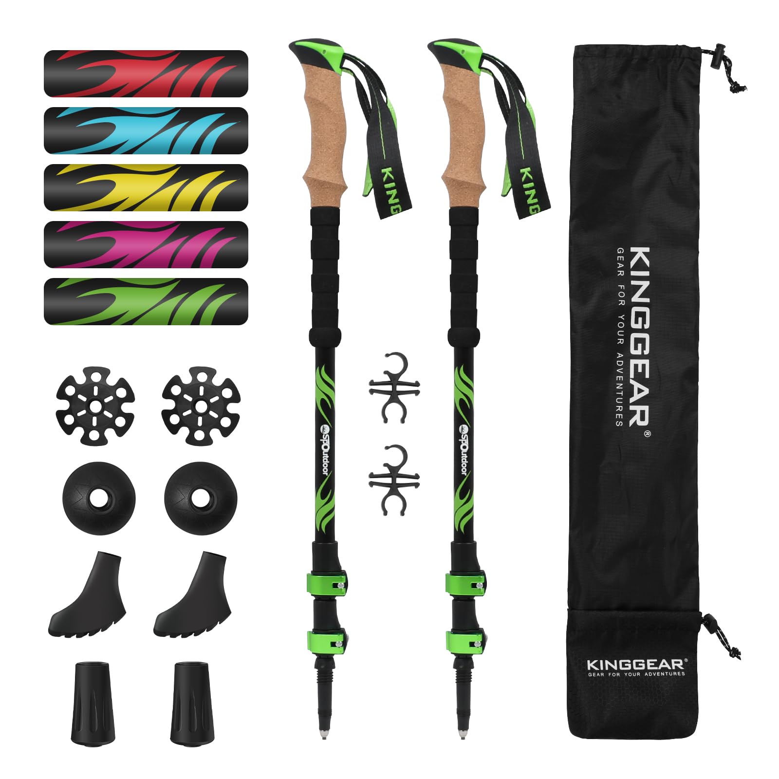 KINGGEAR Carbon Fiber Hiking Poles Telescopic Collapsible Flip Locks Nordic Walking Sticks with Natural Cork Handle and EVA Grips Trekking Poles