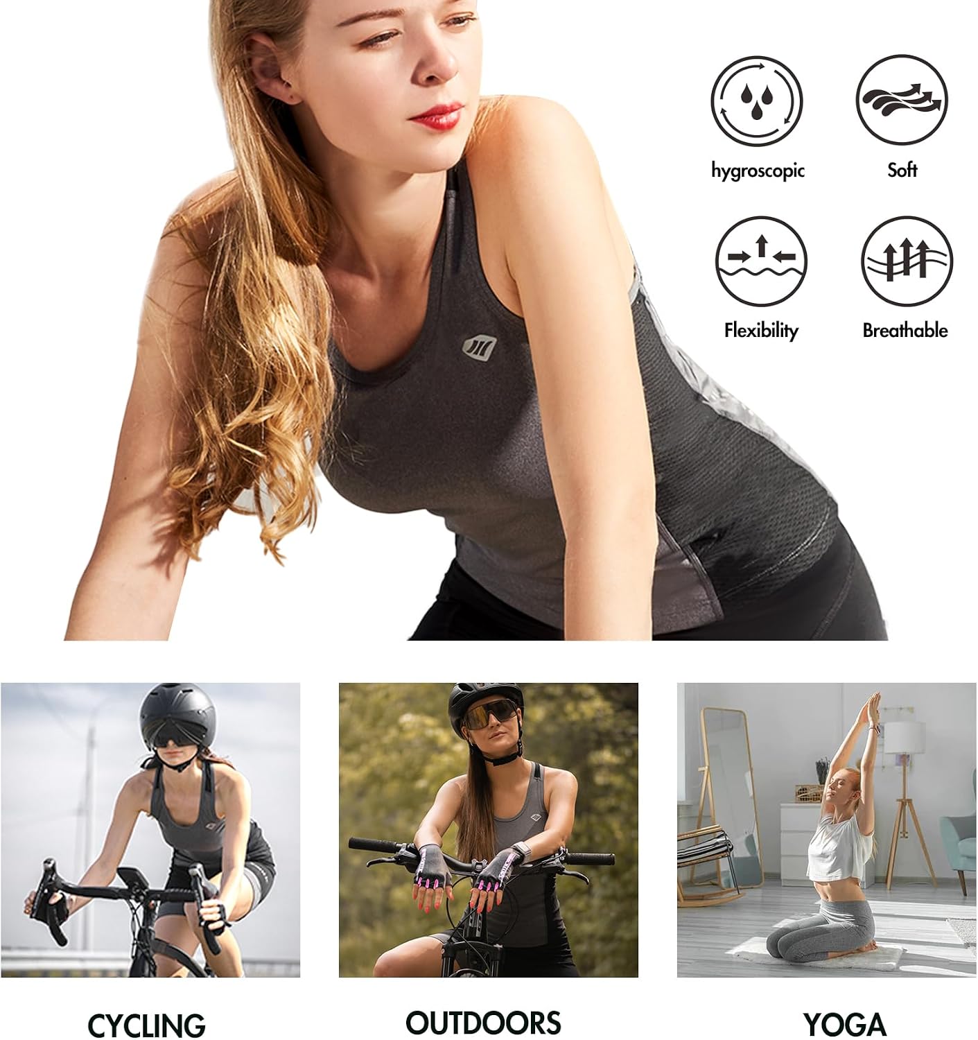 Santic Women's Workout Tank Tops Racerback Sleeveless Athletic Cycling Jerseys with Pockets Biking Running