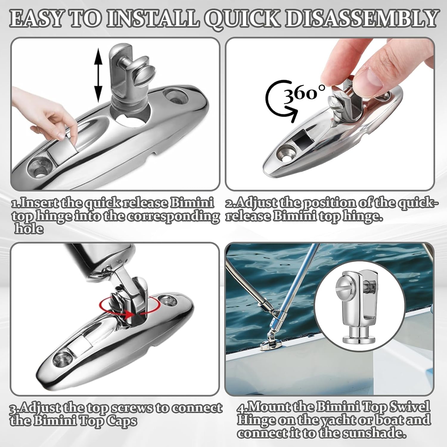 4 Pack Quick Release Bimini Top Deck Hinge with Swivel Pins 316 Stainless Steel Marine Grade Quick Release Hinge Boat Hardware, Post Only