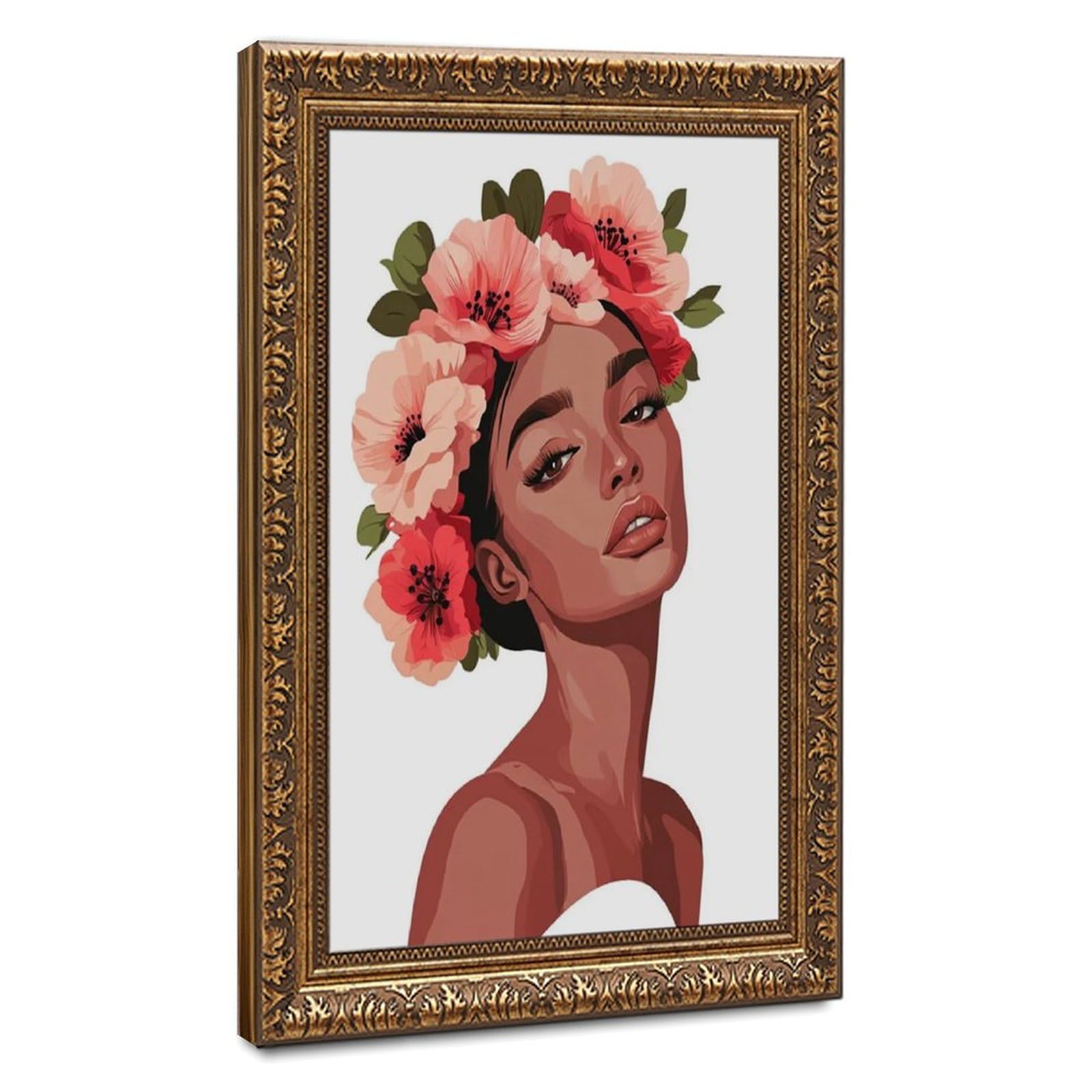 Bareronor Floral Woman Portrait Canvas Poster Bedroom Decor Landscape Office Room Decor Gift 20" L X 30" W