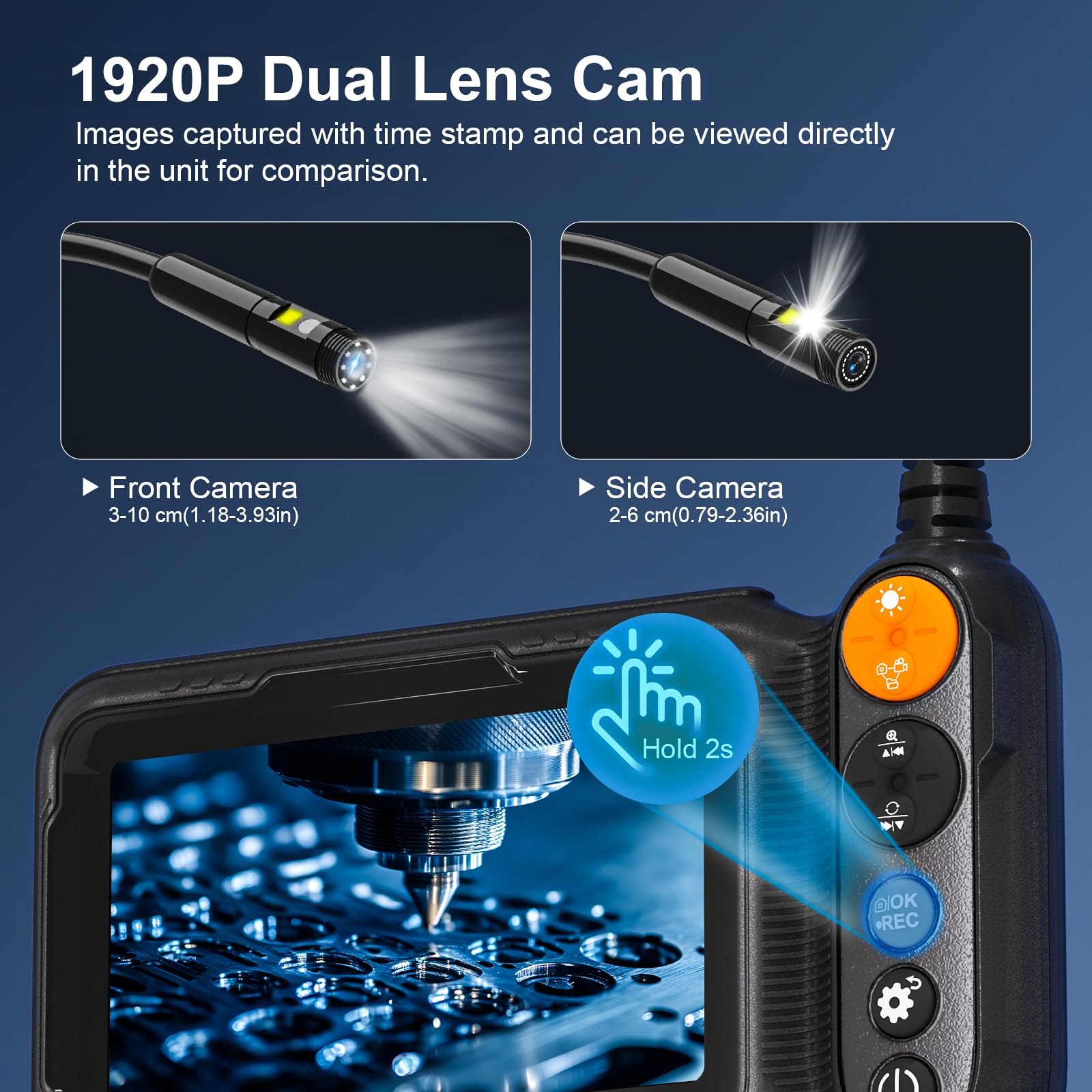 Endoscope Camera with Light, 5-inch Dual Lens 1920P HD Borescope, 7.9mm Camera with 9 LEDs, 16.5ft Semi-Rigid Cable, IP67 Waterproof - for Sewer/Drain Pipe, Automotive Inspection, Tools & Cool Gadgets