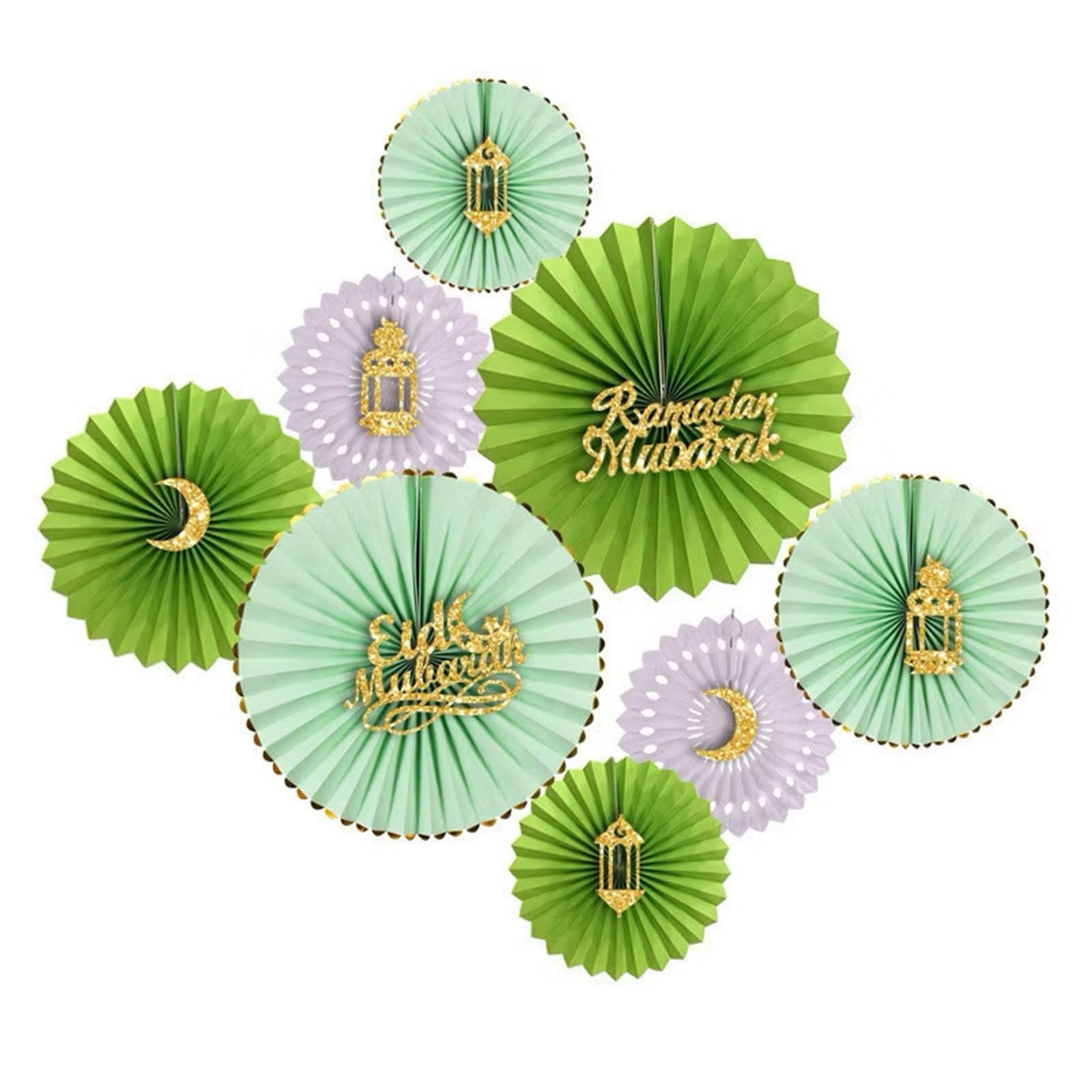 8pcs Ramadans Paper Fan Set Elegant Folding Fan for Eid Mubaraks Festival Restaurant Party Decoration Wall Hangings Eid Celebration Decoration
