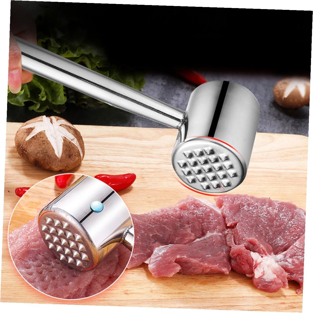 2pcs 304 Stainless Steel Meat Tenderizer Hammer Set for Kitchen Steak and Pork Pounder Sturdy Meat Mallet Tool for Home Cooking