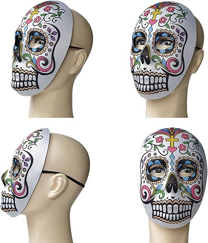 Miniatura 5 de 2 máscaras de calavera de azúcar del Día de los Muertos, máscara de cara completa para mujer, esqueleto zombi, hueso, flor, hoja, máscara para
