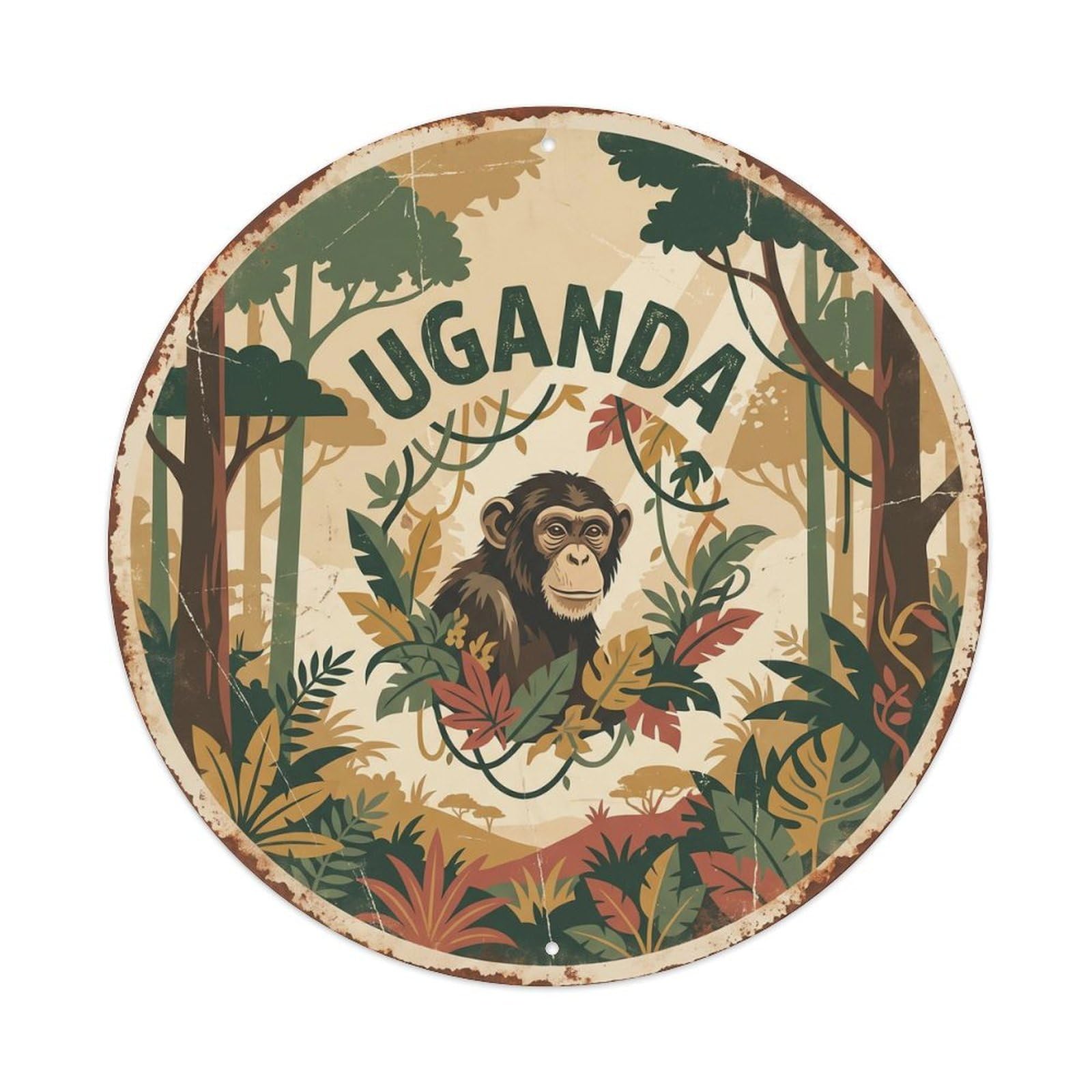 Uganda Chimpanzee Forest Canopy Vintage Metal Tin Sign Plaque Wall Decor for Cafe, Club Bar, Office, Garden Metal Poster 8x8Inch