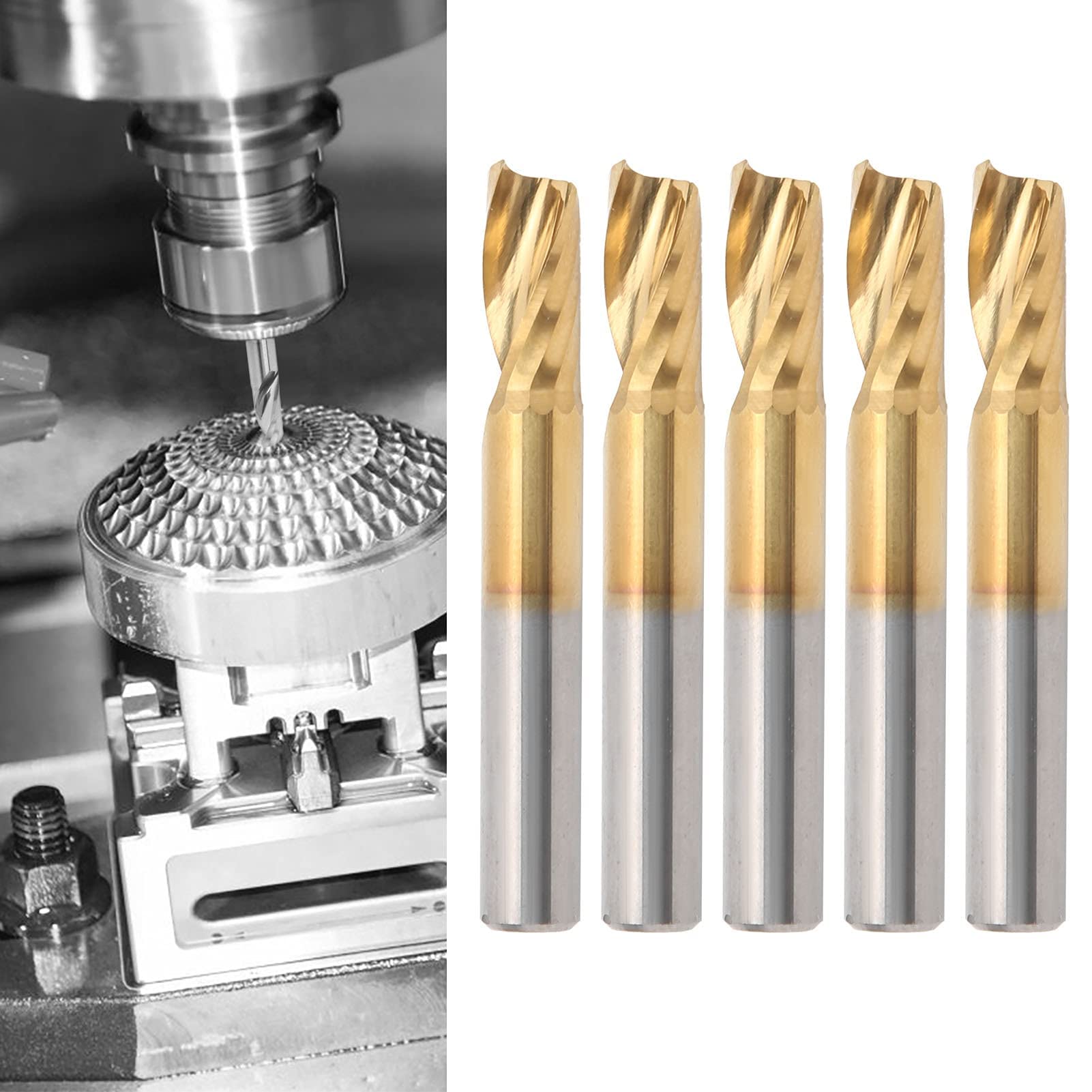 5 brocas de fresado CNC de 1 flauta en espiral con revestimiento de titanio, fresa de acero de alta velocidad, 6 x 12 x 50 mm, broca de fresado de carburo para corte