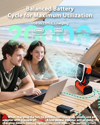 Miniatura 7 de Ventilador de camping portátil de 20000 mAh con altavoz Bluetooth, ventilador oscilante recargable de tienda de campaña con control remoto, 4