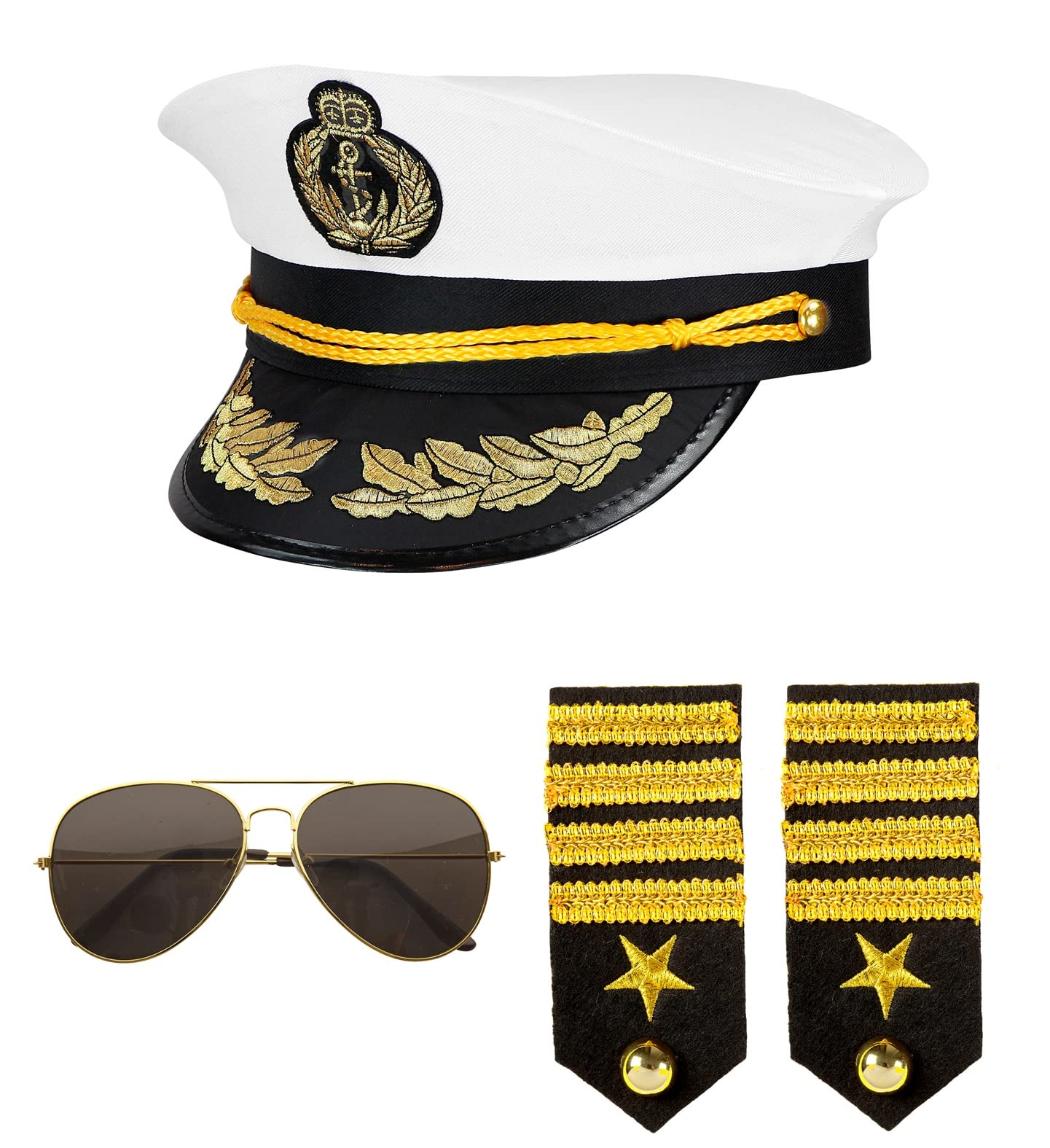 W WIDMANN MILANO Party Fashion 68543 Fancy Dress Set Captain, Hat, Epaulettes and Glasses, Navy Captain, Carnival, Theme Party