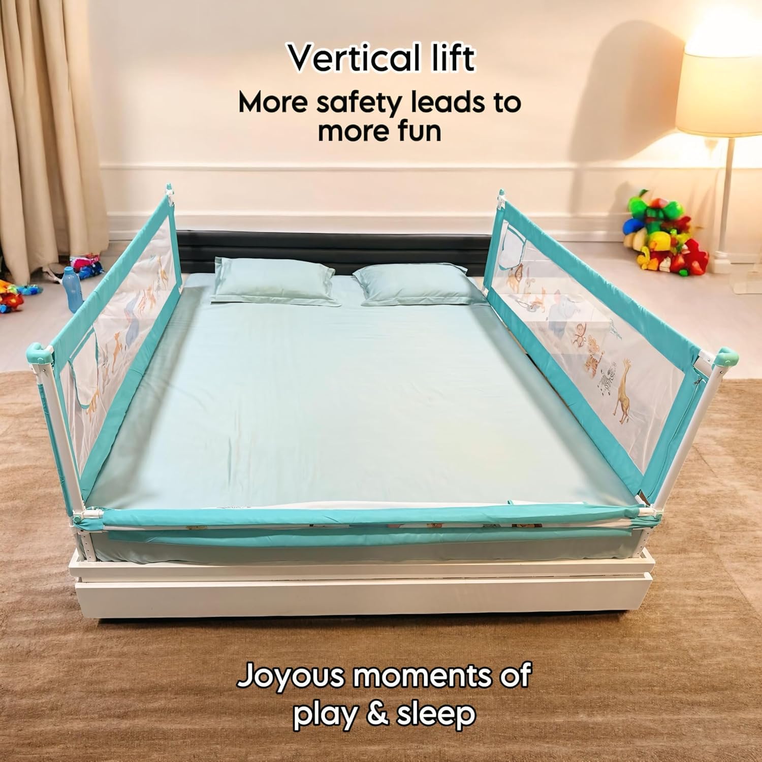 HAOWKI Alloy Steel Bed Rail Guard for Baby/Kids Safety, 176cm x 76cm (6ft x 2ft), Portable & Foldable, Adjustable Height, Attractive Cartoon Prints, King Size & Queen Size Bed - Image 5 thumbnail