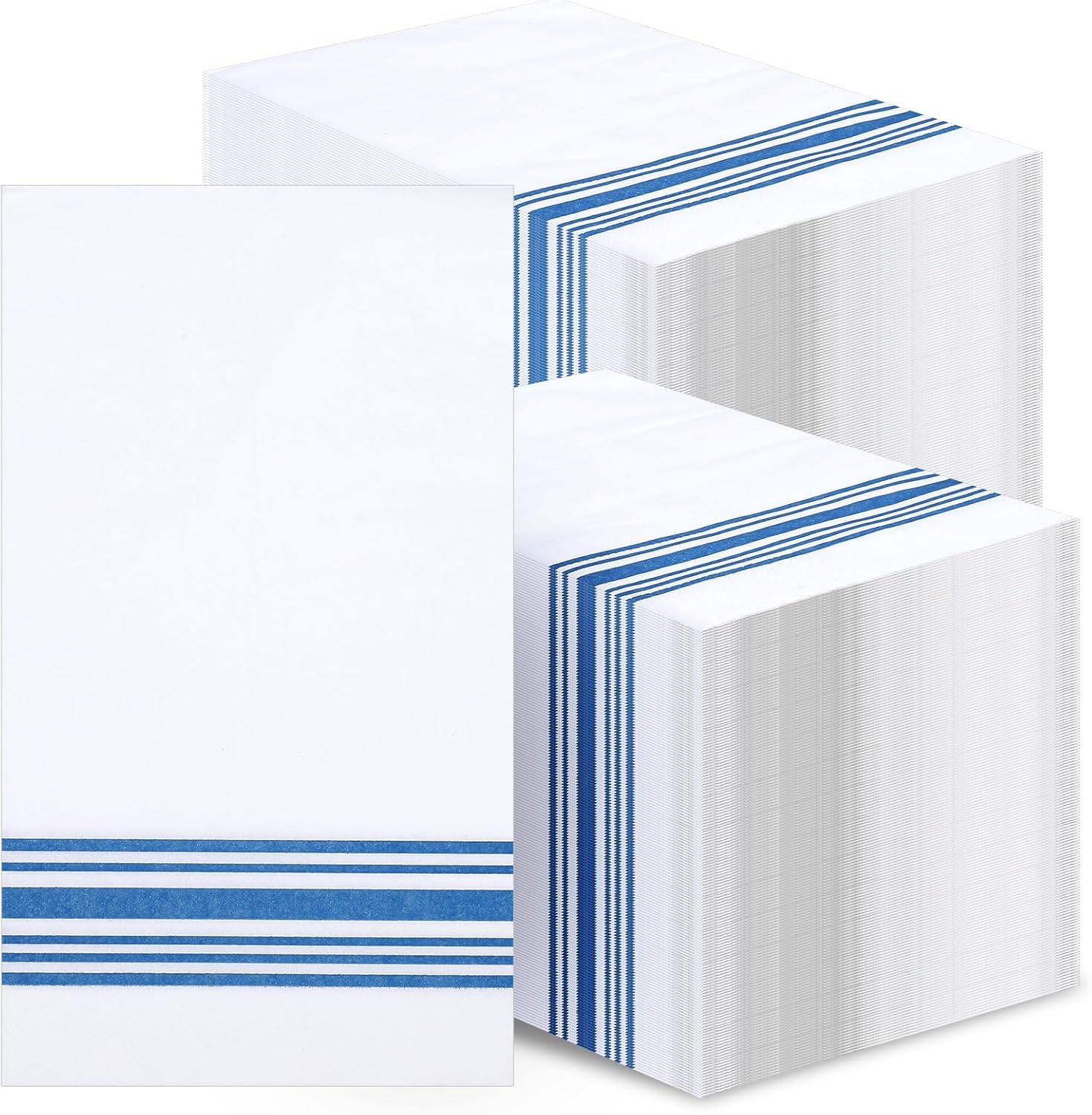 200 Pack Guest Napkins Disposable Paper Hand Towels Bathroom Decorative Napkins Linen Feel Soft Absorbent Bulk Dinner Paper Towels for Kitchen Event Wedding Christmas Party(Blue Stripe)