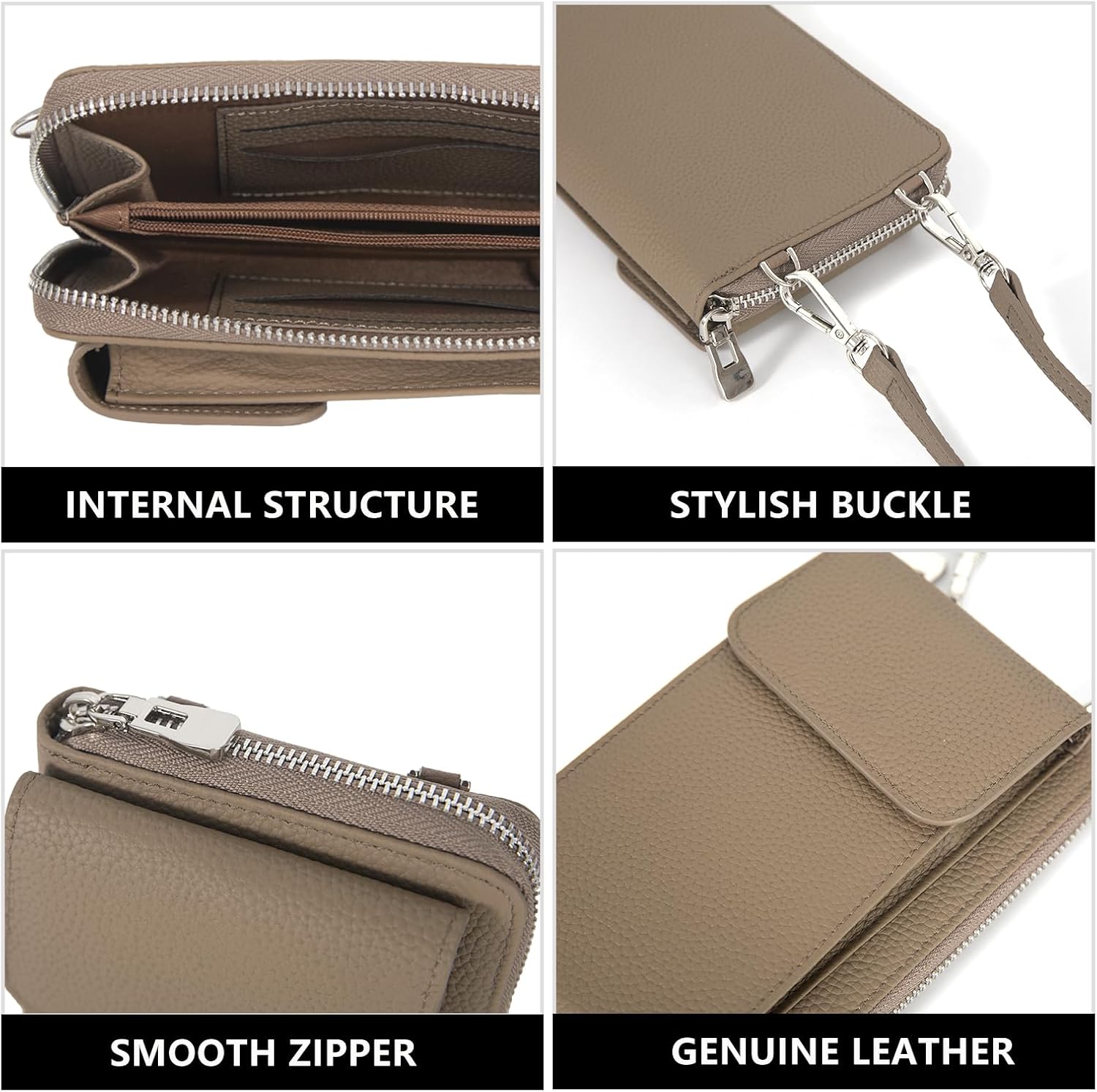 Women's Small Genuine Leather Crossbody Phone Purse and Wallet with Adjustable Strap, Fits cell phone up to 6.1 Inch