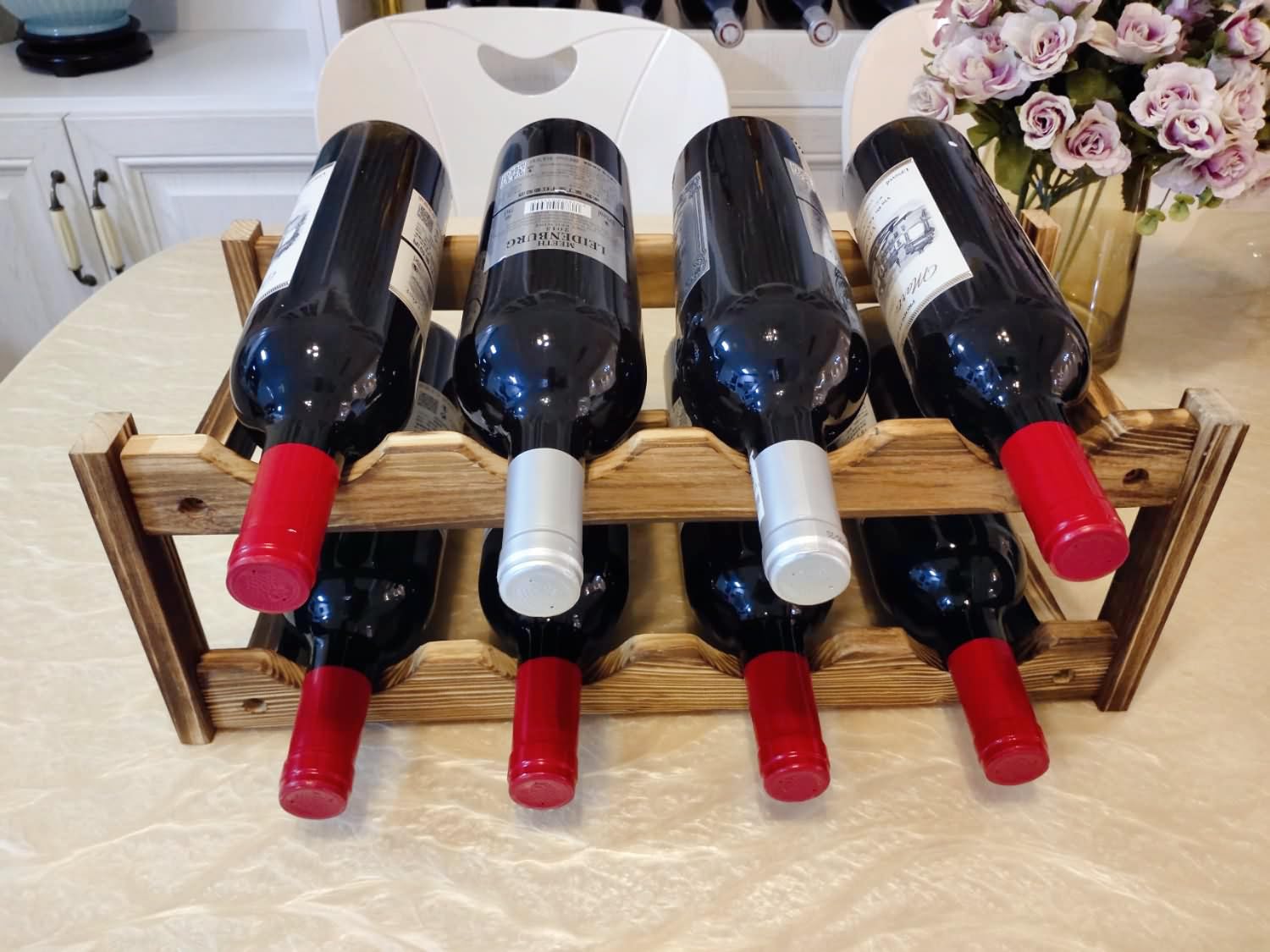 Snapklik.com : LoongZDD 8-Bottle Wine Rack - Premium Carbonized Pine Wood