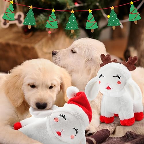 Miniatura 7 de Talltalk 2 piezas de cordero de Navidad de peluche para perro, juguete de peluche de 7.9 pulgadas con chirriador, mini masticable, regalos para