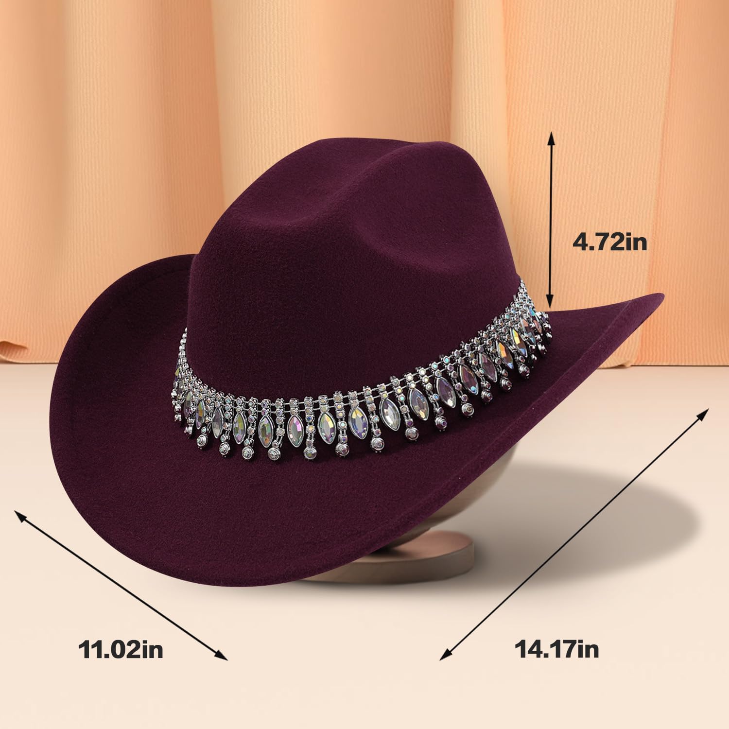 Shiny Rhinestone Women's Cowgirl Hat Western Cowboy Retro Panama Unisex Sequin Wide Brim Hat
