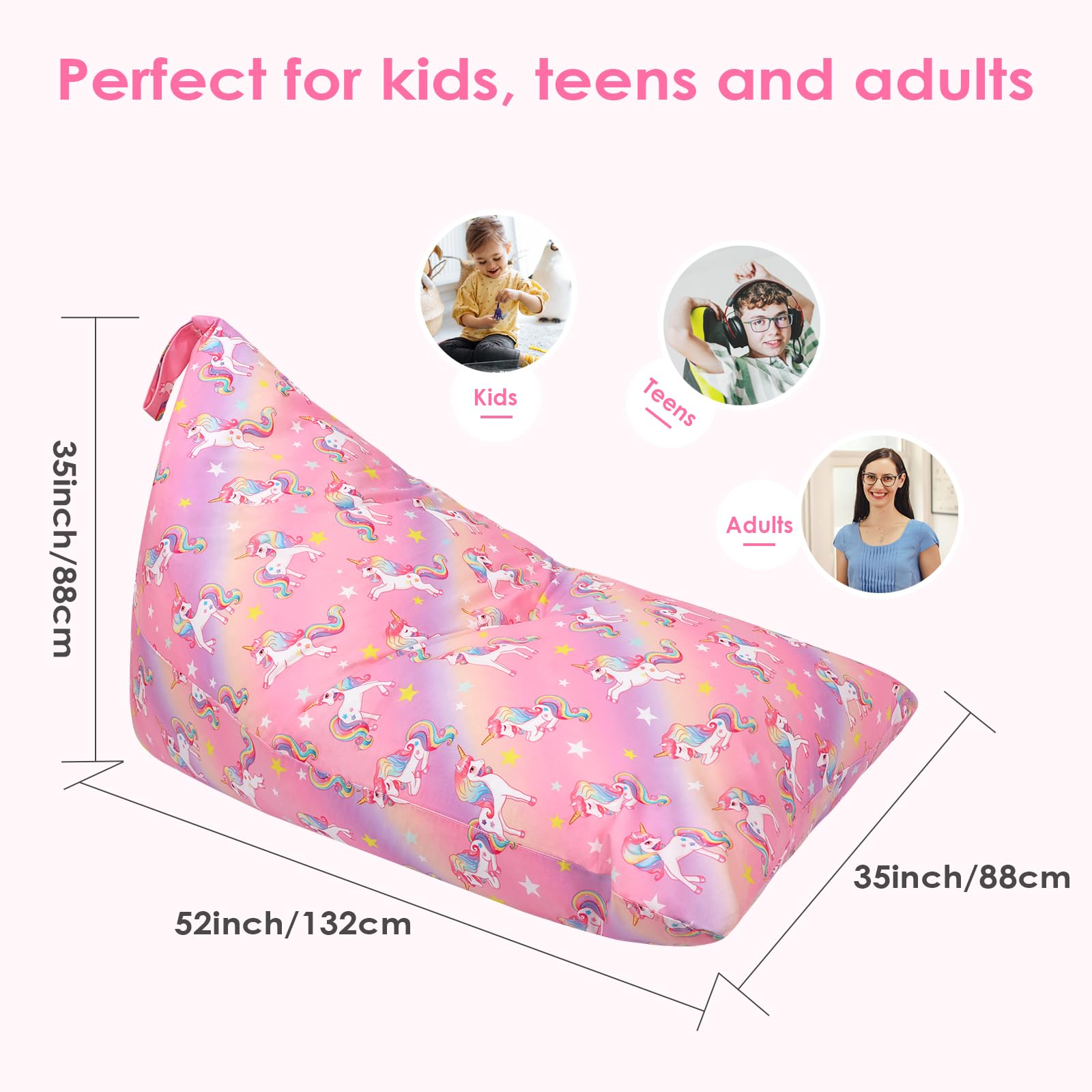 Puf de Almacenamiento de Animales de Peluche con Asa, Bolsa de Frijoles de Peluche para Niños y Adultos de Juguetes, Organizador de Juguetes Extra Grande Plegable (Sin Relleno), Unicornio Degradado