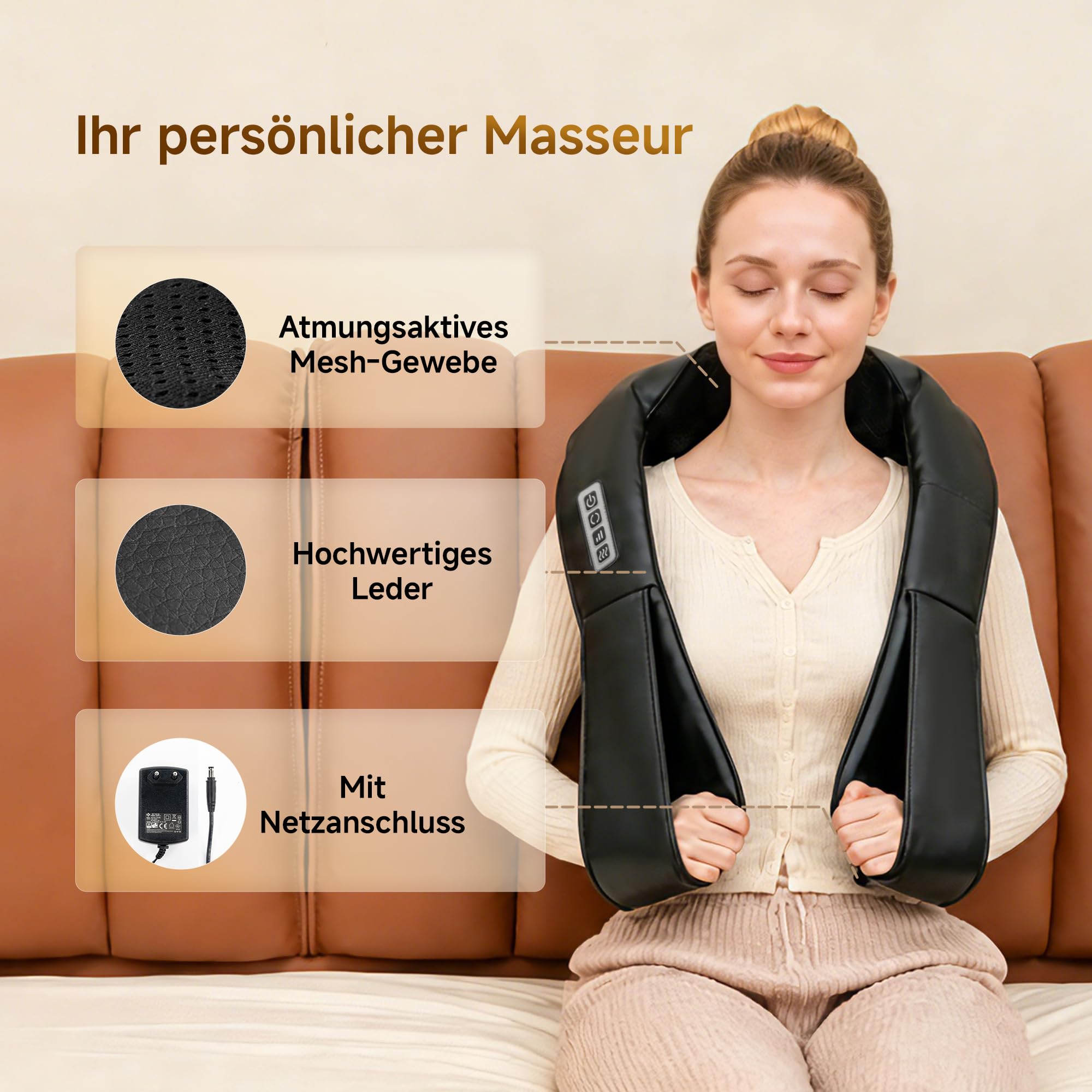 Real Relax Nackenmassagegerät mit Wärme, 3D Shiatsu Massagekissen für Nacken, Schulter, Rücken, Beine, 3 Intensitäten, Tragbar für Zuhause Büro, Geschenk für Frauen Männer - Schwarz