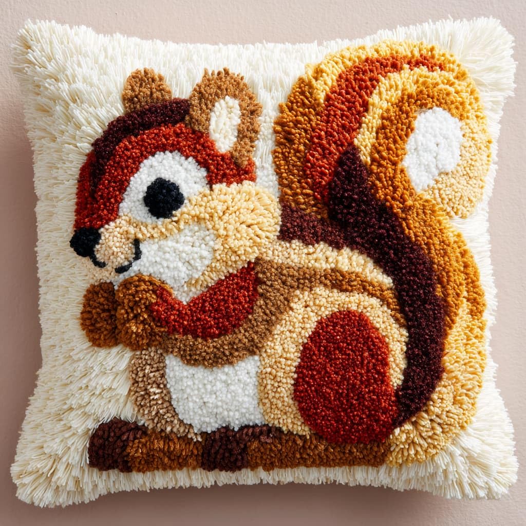 WallustrioaW Latch Hook Cushion Kits for Adults,Animal Squirrel