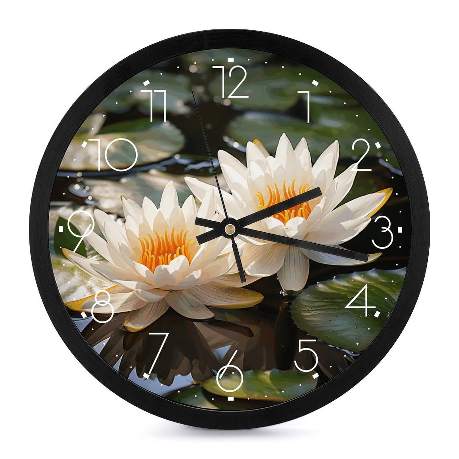 Horloge murale decorative nénuphars grand cadran moderne