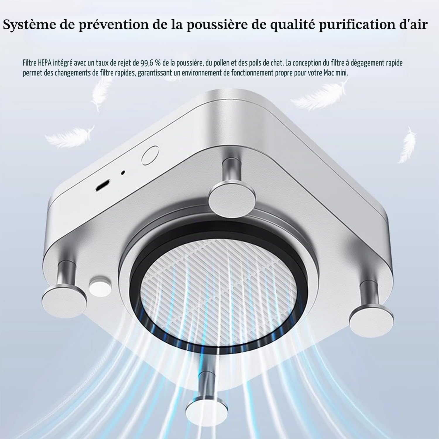 Support de bureau en aluminium pour Apple Mac Mini M4/M4 Pro (2024) - Support de refroidissement à double ventilateur ouvert avec accès en bas et filtre à air, refroidissement intelligent à 3 vitesses