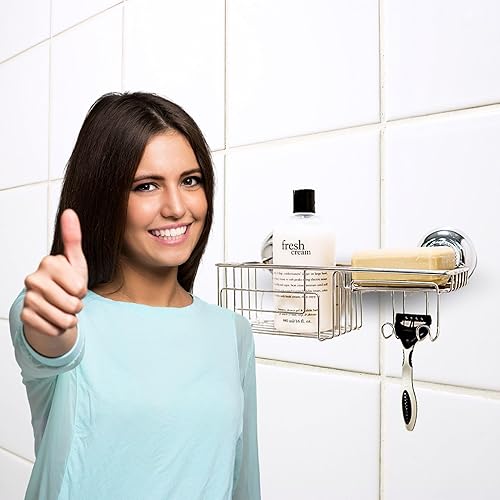 Miniatura 2 de Combo Caddy Combo Shower Caddy Organizador de ventosa al vacío Soporte de metal cesta de champú jabonera con ganchos bronce baño cocina accesorio de