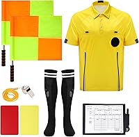 ZhouBoat 6-Piece Soccer Referee Kit: Yellow Jersey, Black Socks, Flags, Whistle & Notebook - Adult/Teen Umpire Uniform
