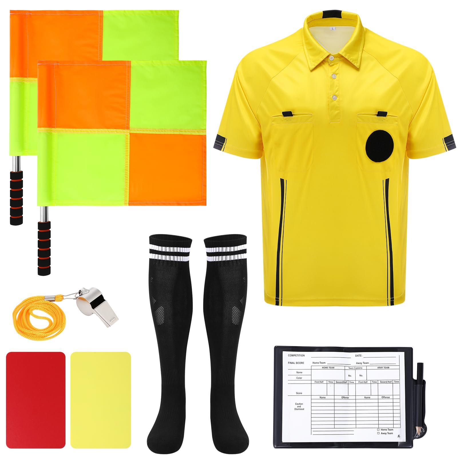 Soccer Referee Kit, 6 Pcs Soccer Referee Shirt Jersey Umpire Uniform Football Referee Costume for Adult Teenager-image-7